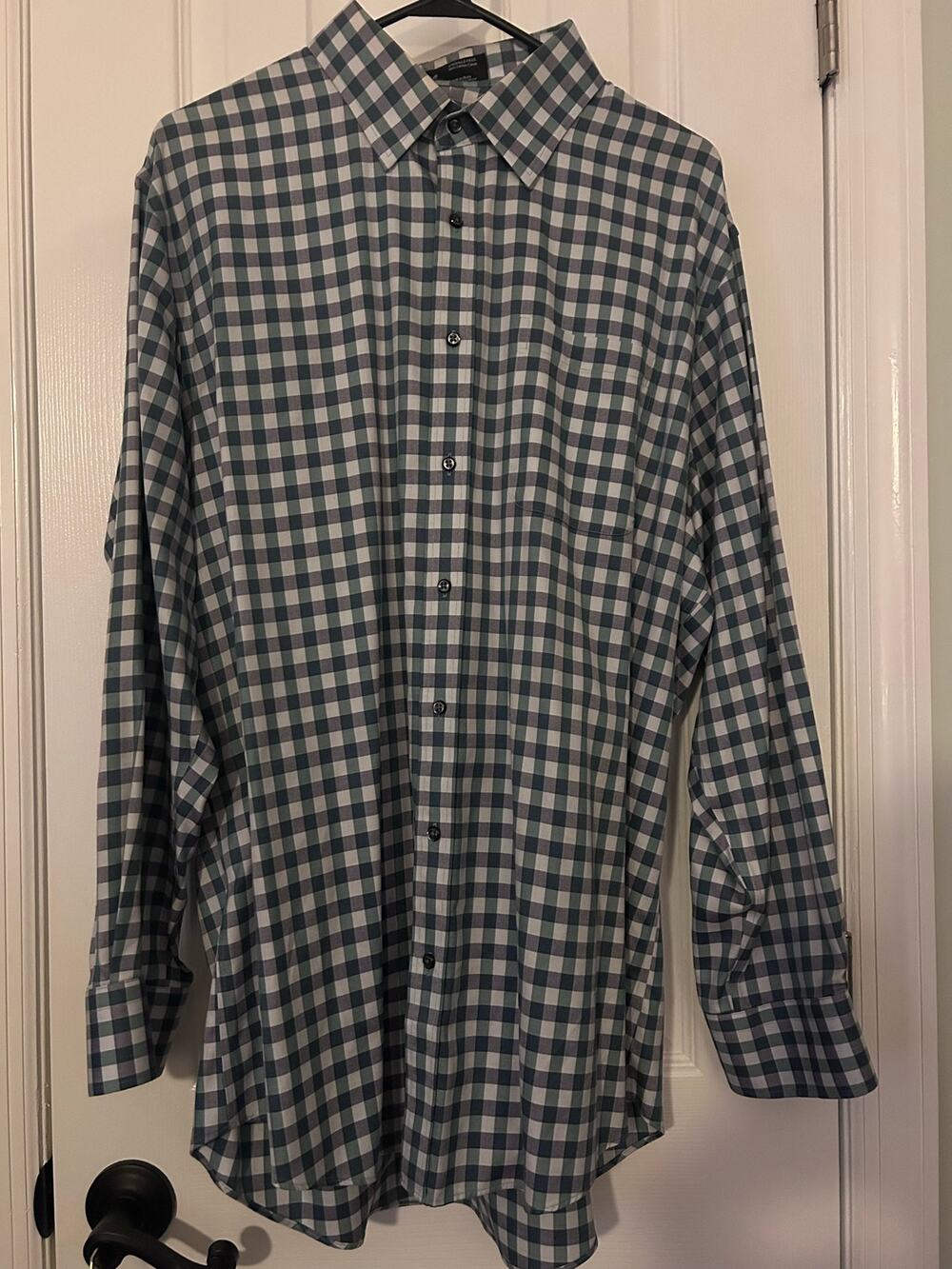 Nordstrom Mens Shop Dress Shirt 16.5 34 Gingham Plaid Smartcare Wrinkle Free